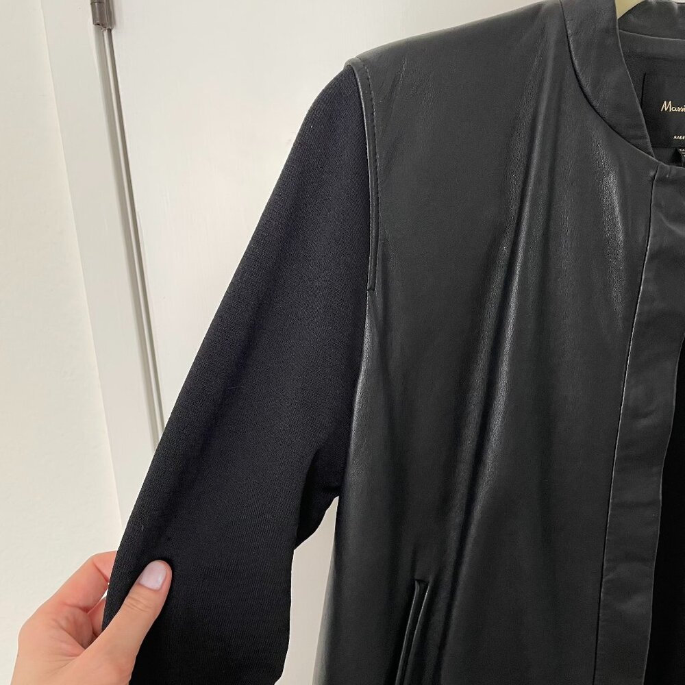 Massimo Dutti Black Nappa Leather Bomber with Fabric sleeves - US L - Picture 6 of 6